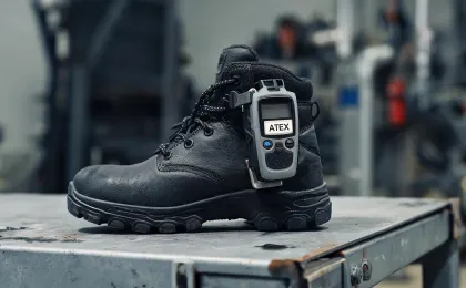 Gas detection monitor beside safety boots