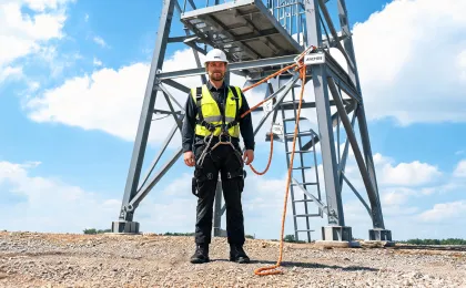 Boots worn with fall protection harness