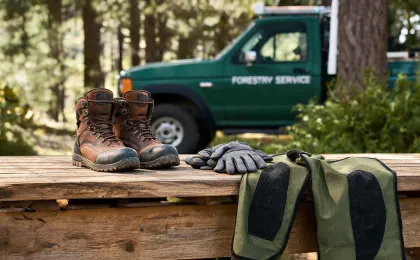 Cut resistant gloves and chainsaw boots