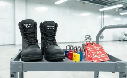 Lockout tagout kit and work boots